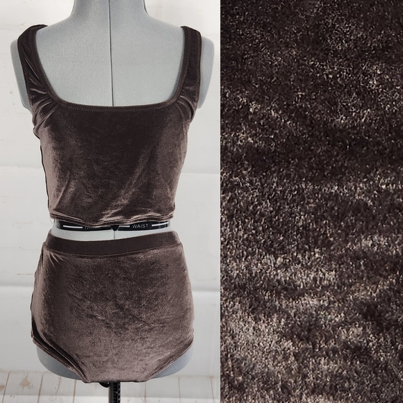 Solid & Striped Velvet High-Waisted Bikini Set in Chocolate Brown XS/Small - Picture 3 of 10